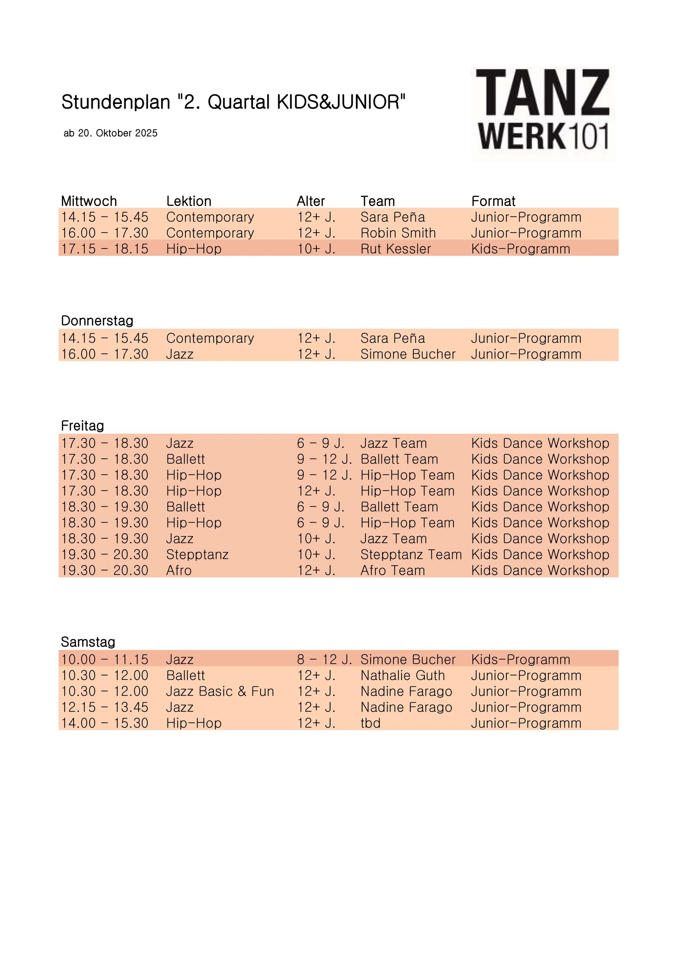 Stundenplan K&J Programm