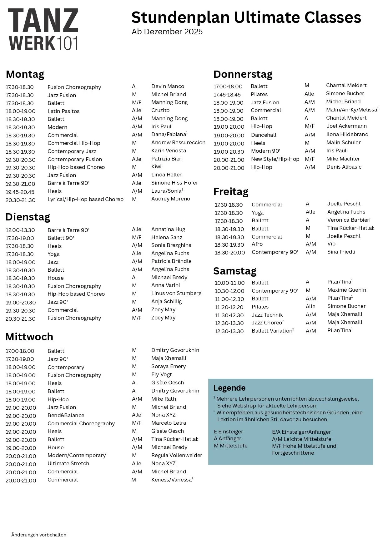 Stundenplan ab DEZ 25 Teil 1