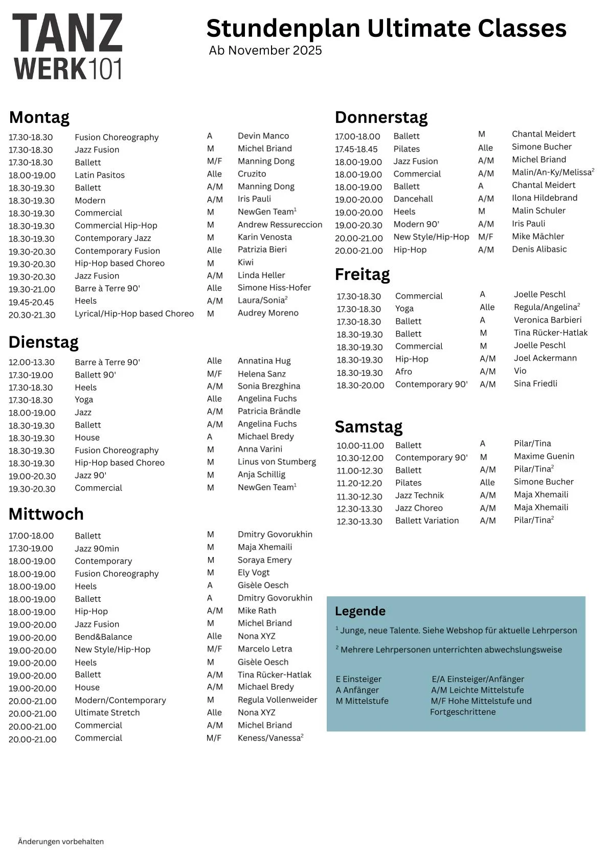 Stundenplan ab Nov. 25
