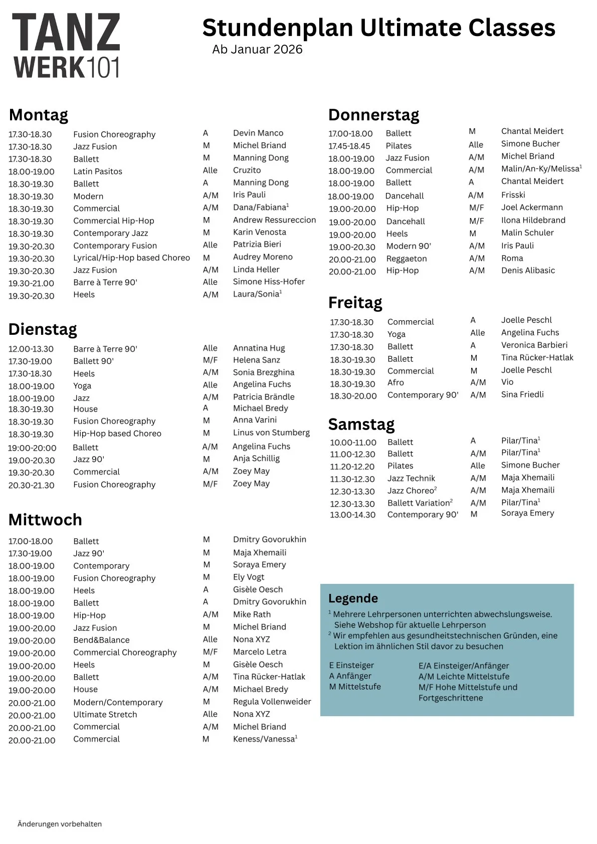Stundenplan ab Jan. 26