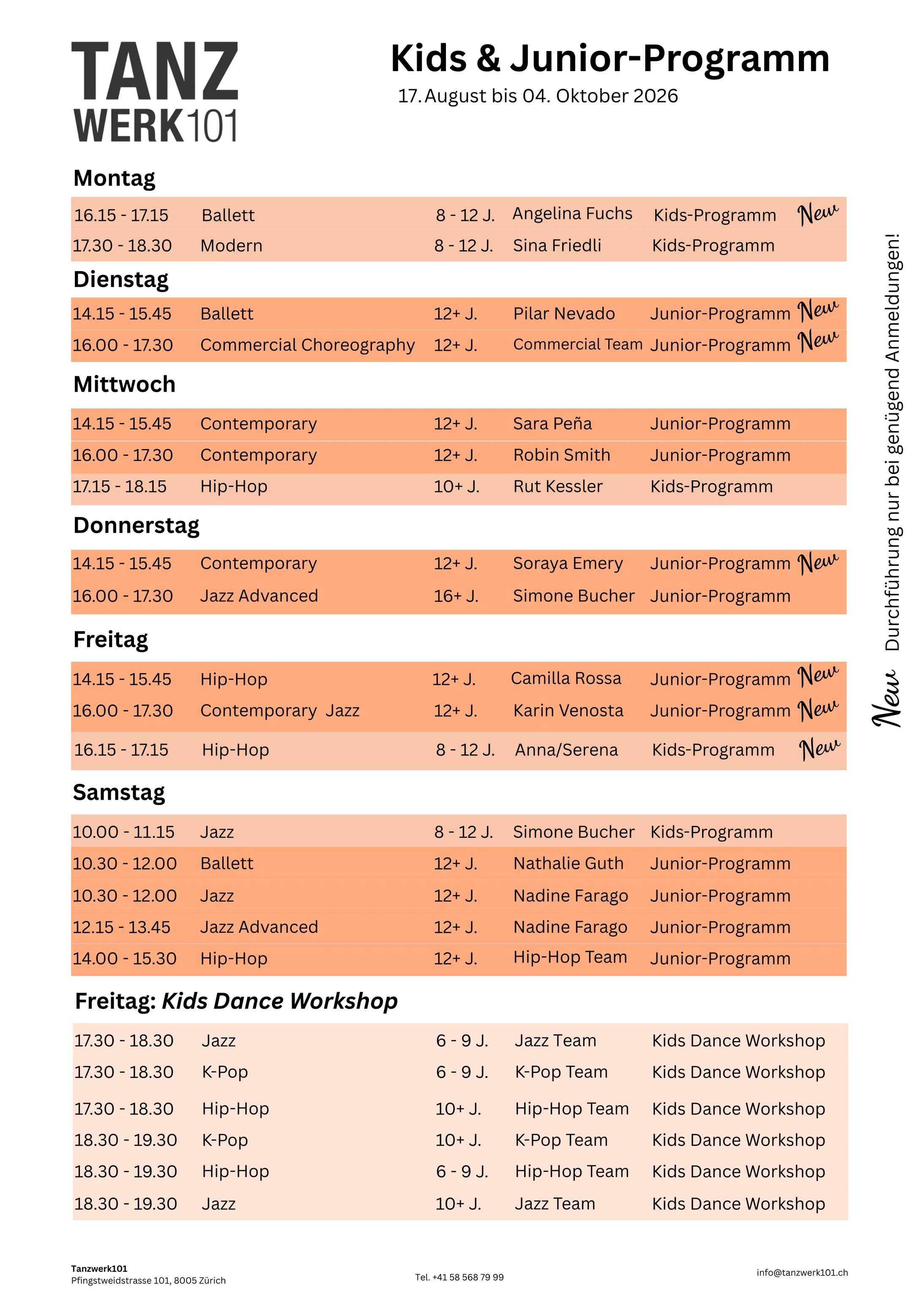 Stundenplan K&J Programm