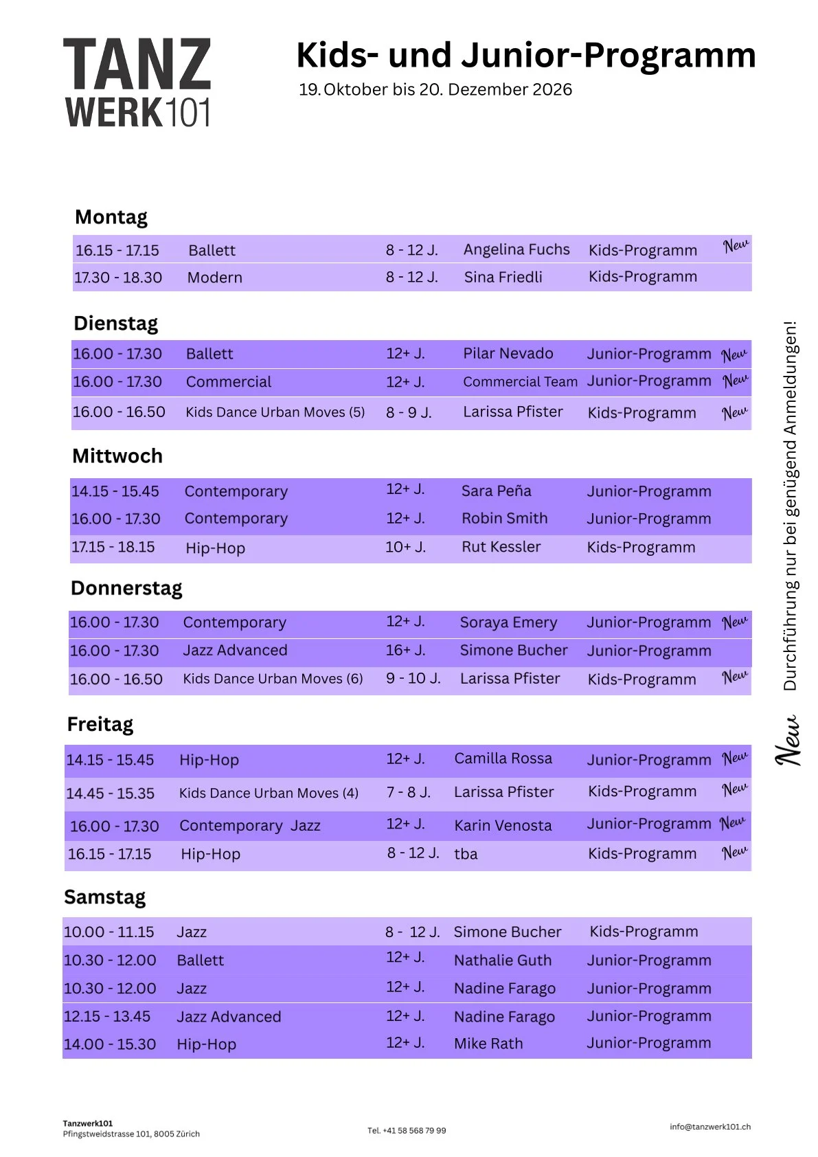 Stundenplan K&J Programm